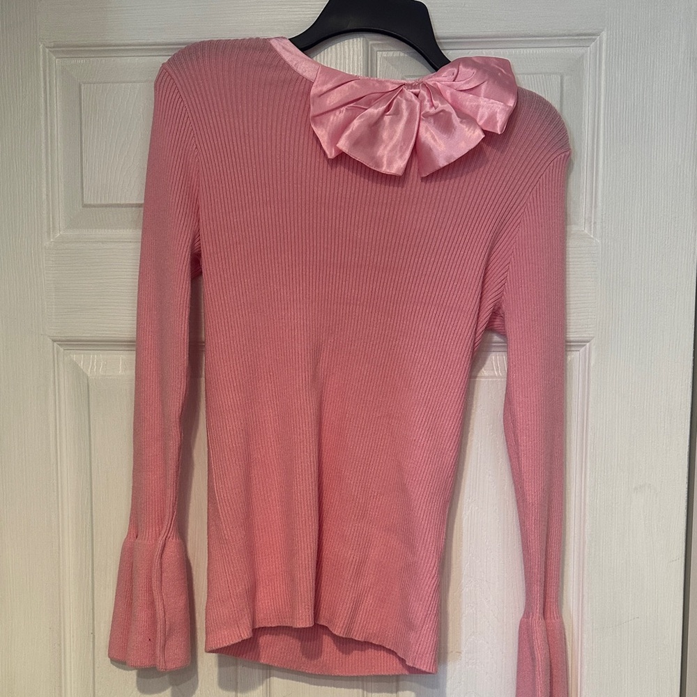 Cato NTW Pink Ribbed Long-Sleeve Top with Bow Accent